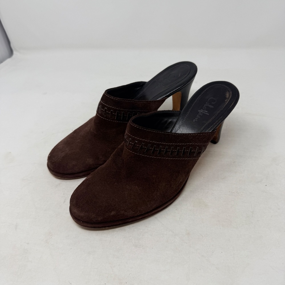 Cole Haan Mules Chocolate Brown 7B Suede Leather Trim Block Heel Vintage